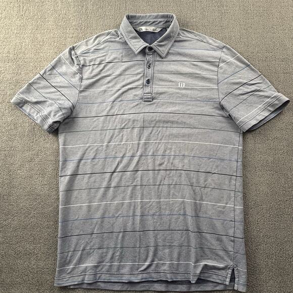 Travis Mathew Polo Shirt Medium Striped Short Sleeve Golf Golfing Casual Men's - Picture 1 of 14